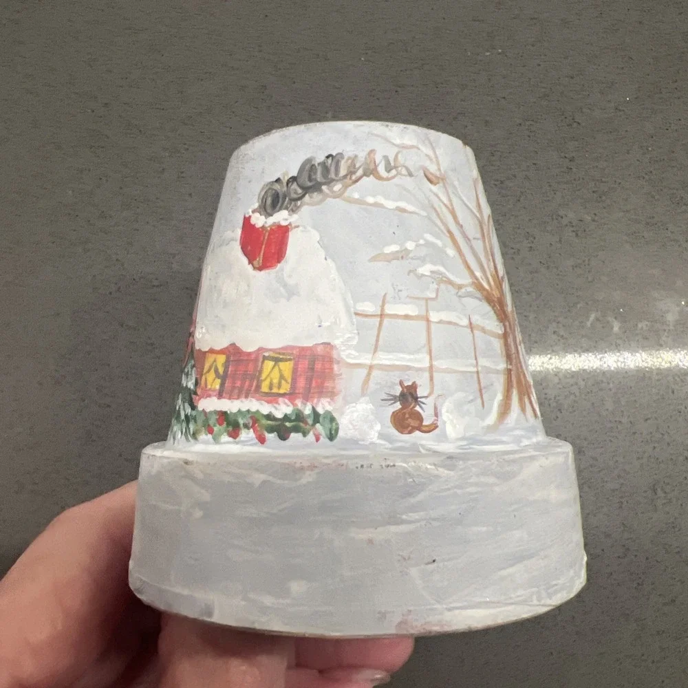 Set of 2 Very Small Handpainted Christmas Plant Flower Pots